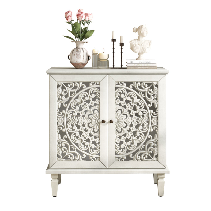 Vintage Accent Cabinet with Carved Floral Doors and Solid Wood Legs, Antique Gray, view 13