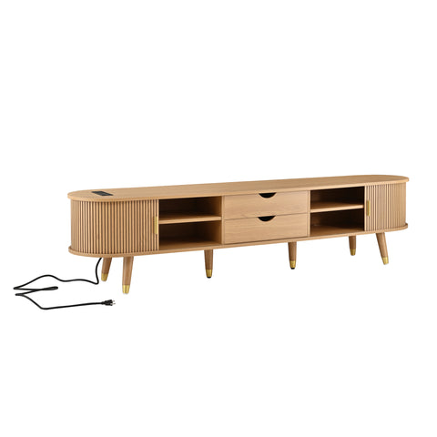 Fluted Oval TV Stand with Charging Station, Natural, view 14