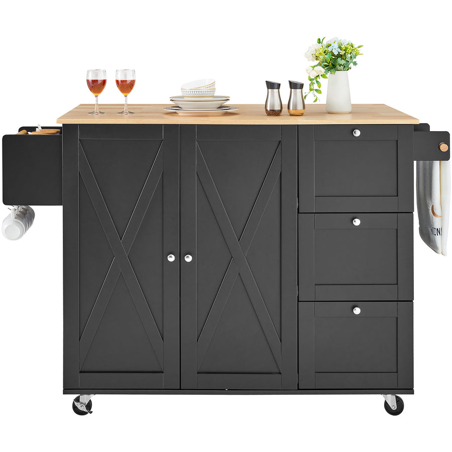 Kitchen Island Cart Rolling Storage Cabinet on Wheel with Drawer & Shelves