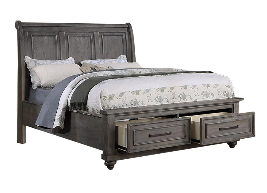 Vintage Queen Sleigh Bed with Under-Bed Storage Drawers, Antique Gray, view 2