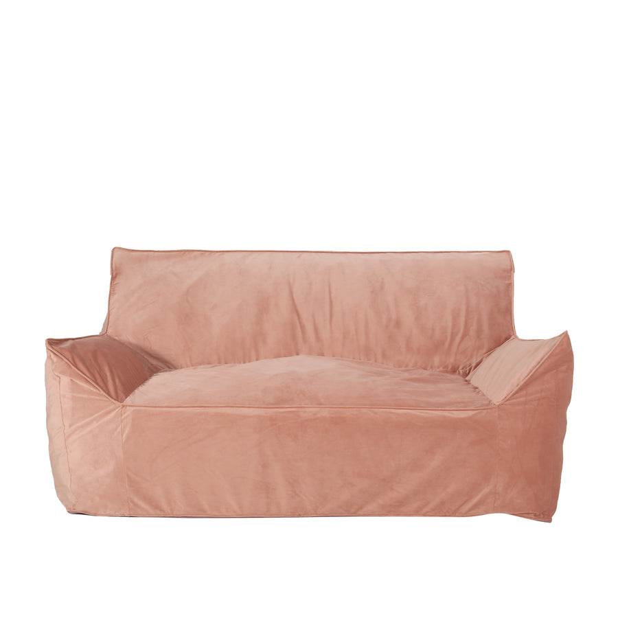 Fila Velveteen 双人超大号豆袋椅，带扶手，粉色天鹅绒，60x40x32 英寸