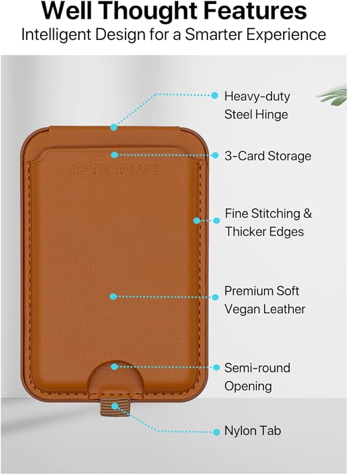 Afterplug Magnetic Wallet & Stand for iPhone 15/14/13/12 Series and MagSafe Compatible Phone Cases. (Not Support iPhone 13 & 12 Mini) | Brown