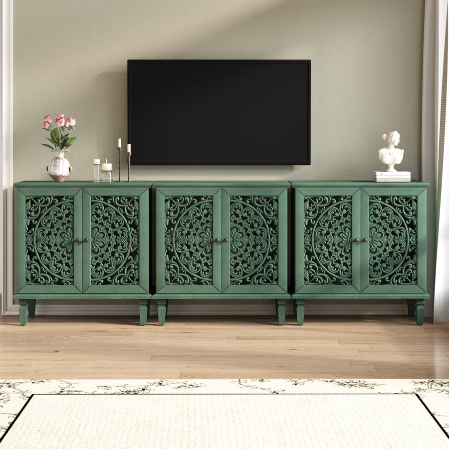 Vintage Accent Cabinet with Carved Floral Doors and Solid Wood Legs, Antique Green, view 10