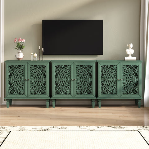 Vintage Accent Cabinet with Carved Floral Doors and Solid Wood Legs, Antique Green, view 10