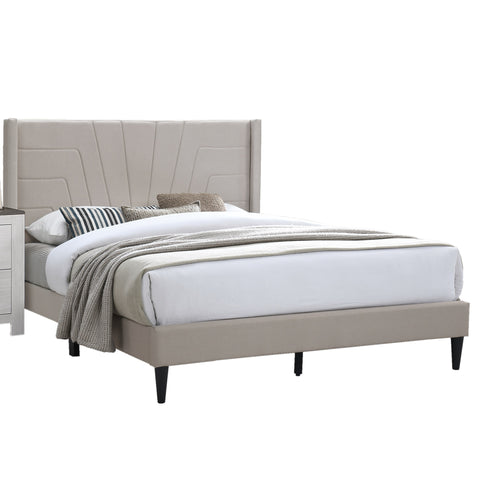 Queen Upholstered Platform Bed with Channel-Tufted Headboard, Light Brown, view 7