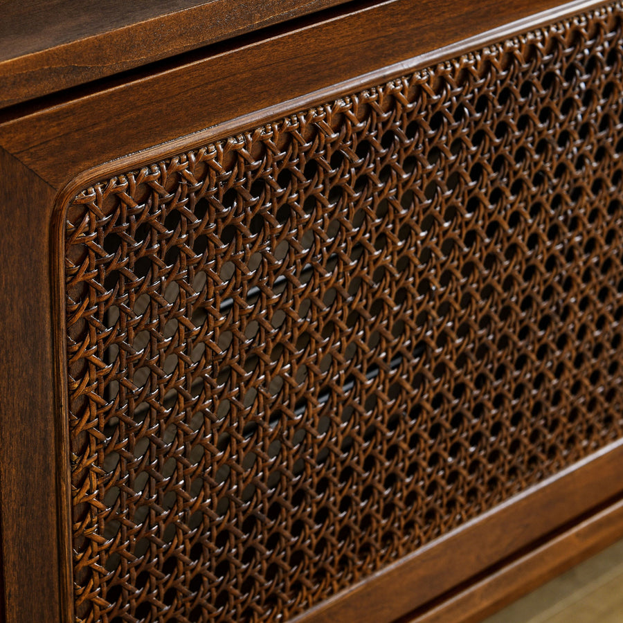 Mid-Century Rattan TV Stand for TVs Up to 65", Dark Wood, view 7