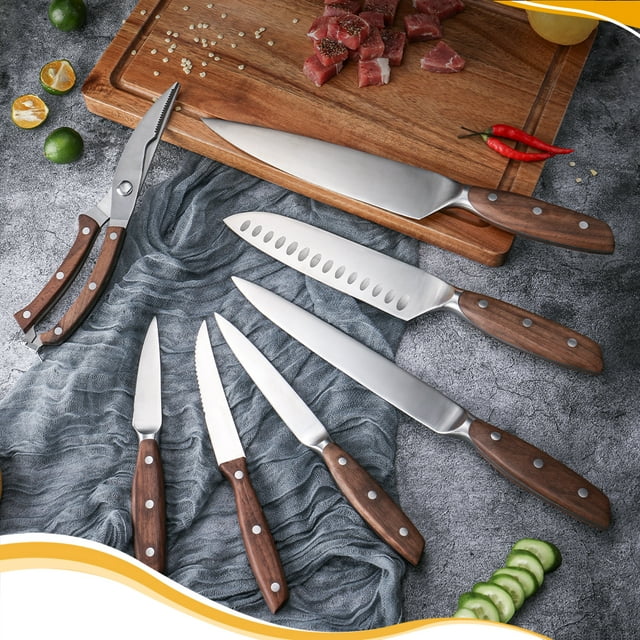 HITECLIFE Kitchen Knife Set with Block 14-Piece, Chef knife Set with Knife Sharpener