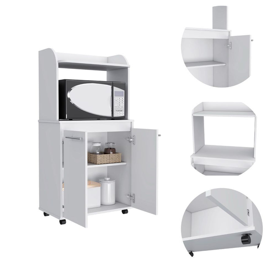 Kira White Rolling Microwave Cart with Cabinet - product image 3