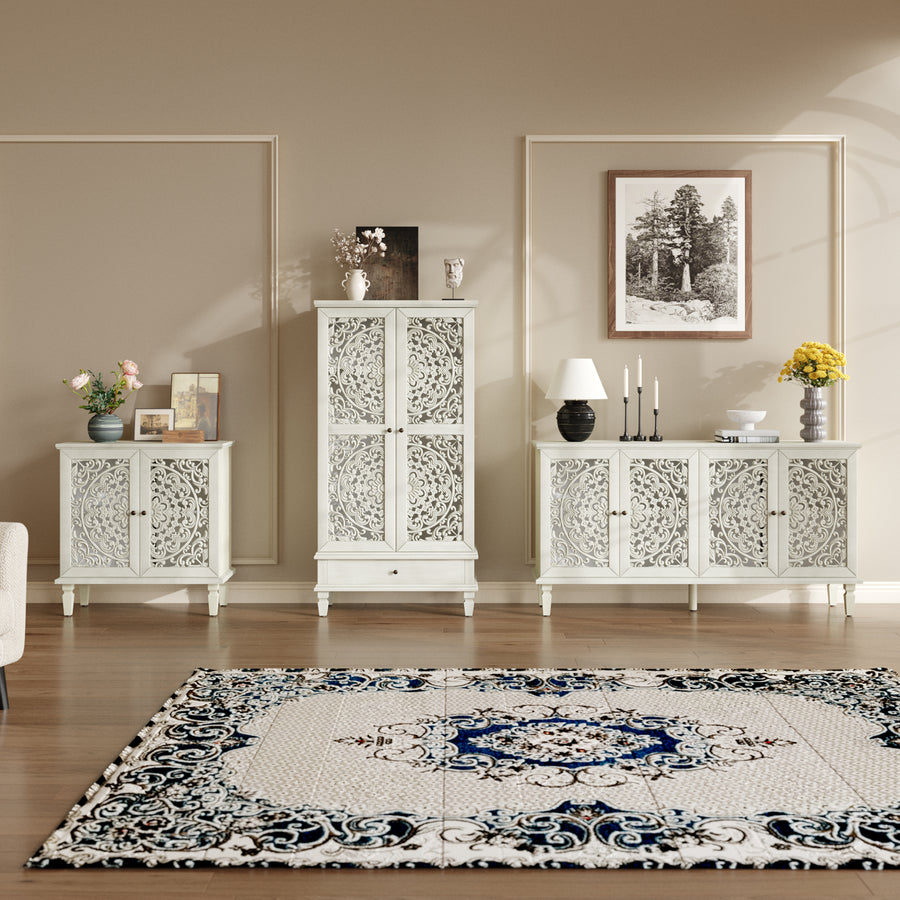 Vintage Accent Cabinet with Carved Floral Doors and Solid Wood Legs, Antique Gray, view 16