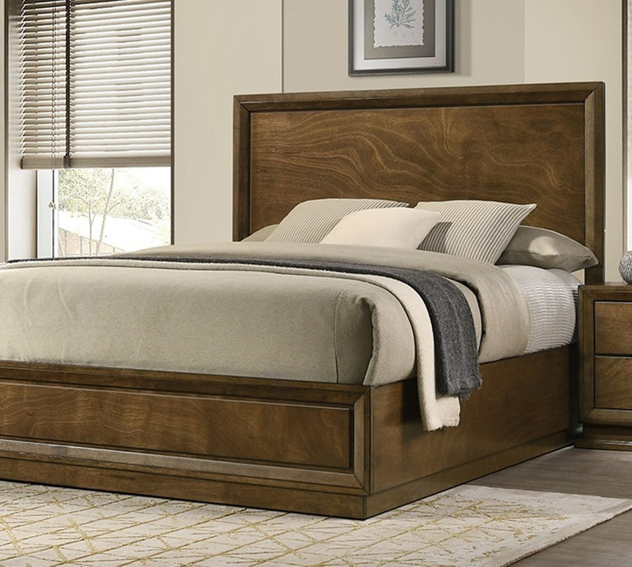 Transitional Queen Panel Bed with Tall Carved Headboard, Walnut, view 4