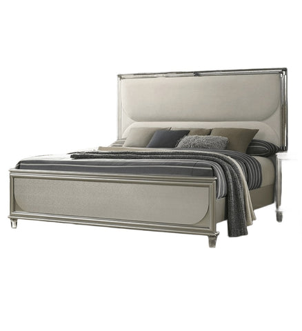 Glam Upholstered Queen Bed with LED Acrylic Headboard and Mirrored Embossed Panels, Silver, view 5