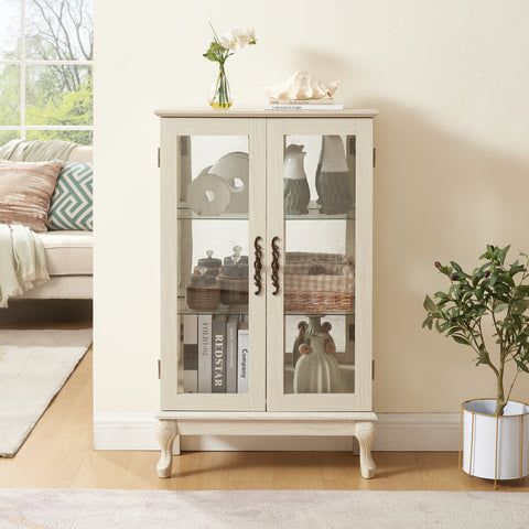 Lighted Curio Cabinet with Tempered Glass Doors and Mirrored Back, White, view 6
