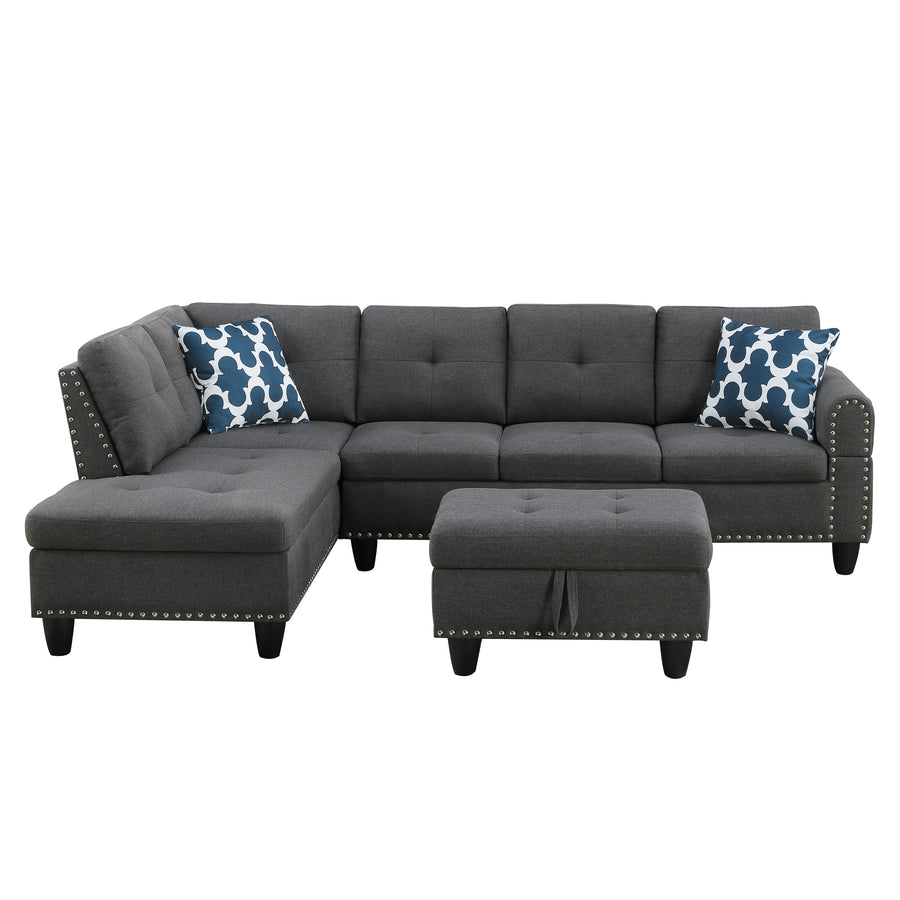 98-Inch Dark Gray Sofa Chaise with Ottoman