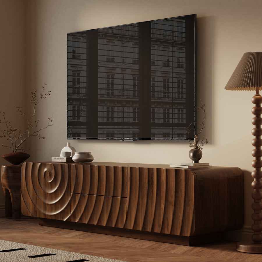Spiral Wave TV Stand for TVs Up to 65", Walnut, view 3