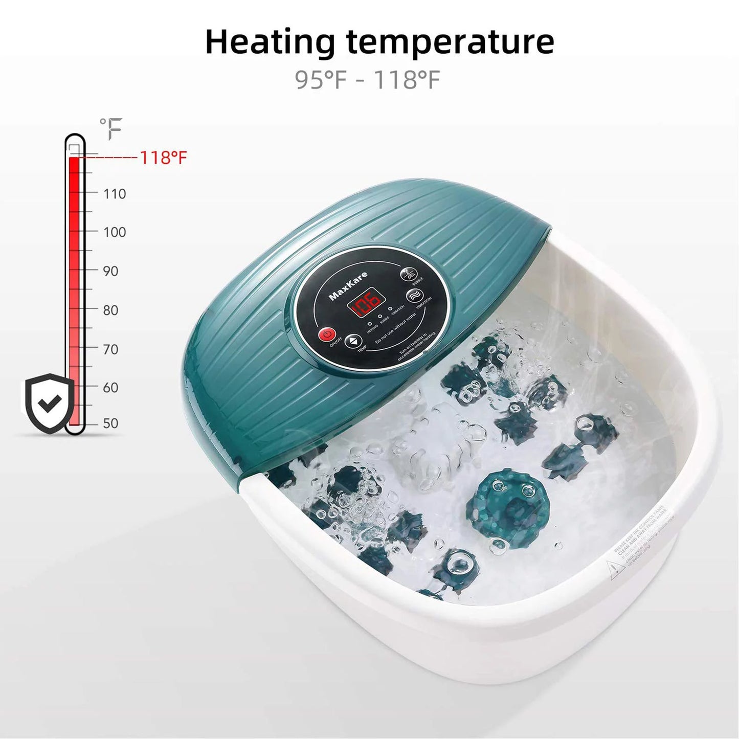 足部水療浴缸按摩器，帶無線遙控器和 8 個自動指壓按摩滾輪，加熱溫度控制，氣泡和振動，適合家庭和辦公室使用