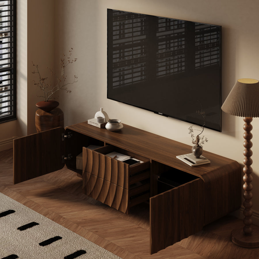 Spiral Wave TV Stand for TVs Up to 65", Walnut, view 4
