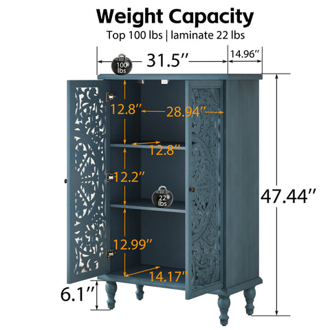 Farmhouse Accent Cabinet with Carved Hollow Doors and Turned Legs, Antique Blue, view 9