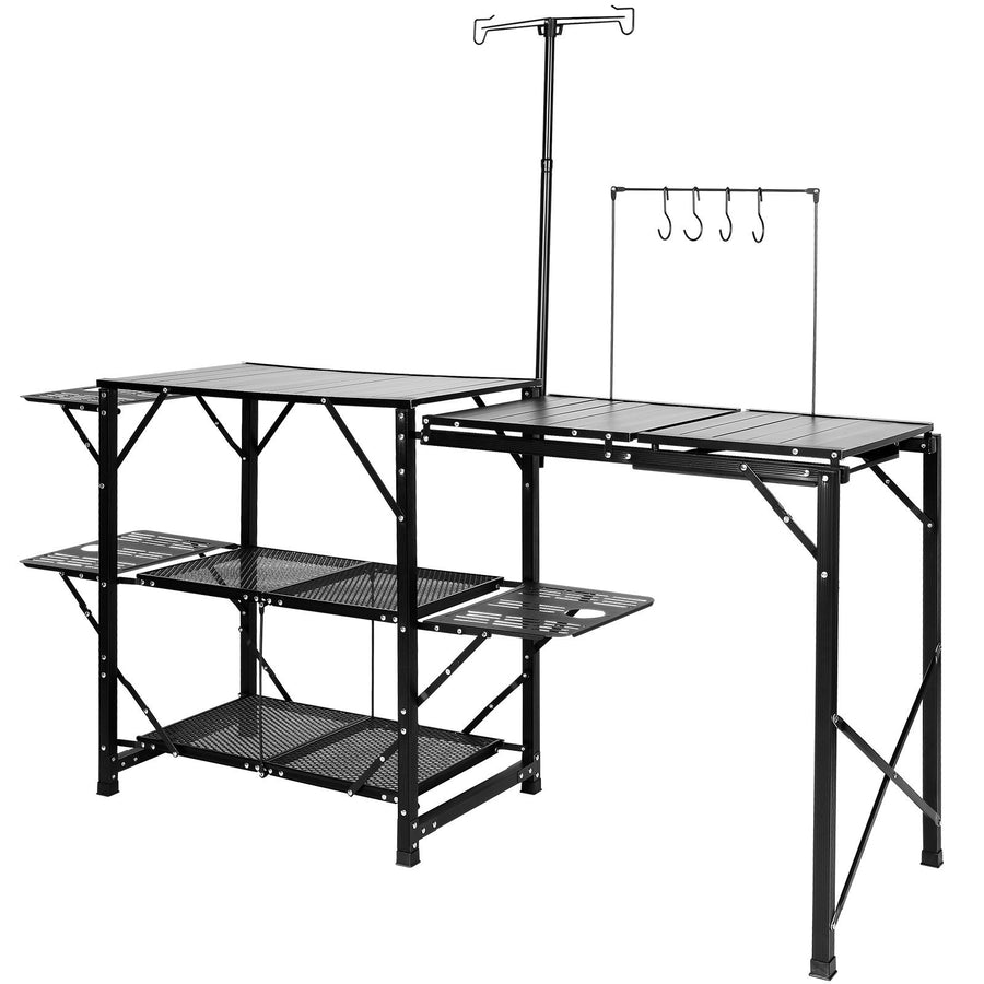 Portable Folding Camping Kitchen Table - Aluminum Cook Station with Sink, 3 Side Tables & Carrying Bag