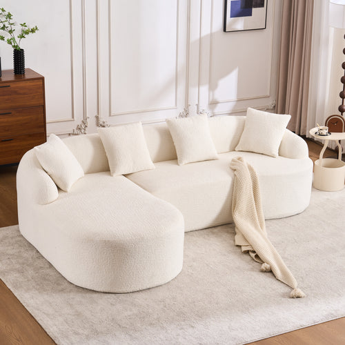 L-Shaped Modular Sofa with Curved Chaise and 30D Foam, 99" Boneless Couch, White Chenille