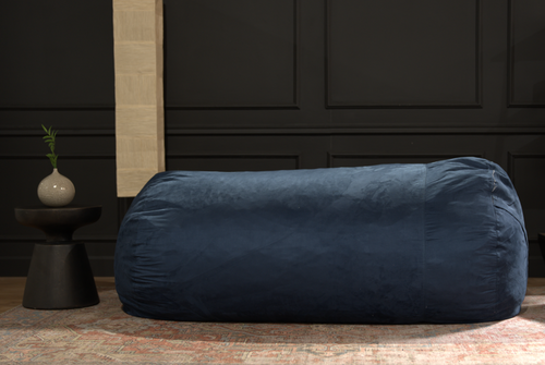 Cylindrical Bean Bag, 8 Ft Oversized Suede Lounger in Microfiber, Blue