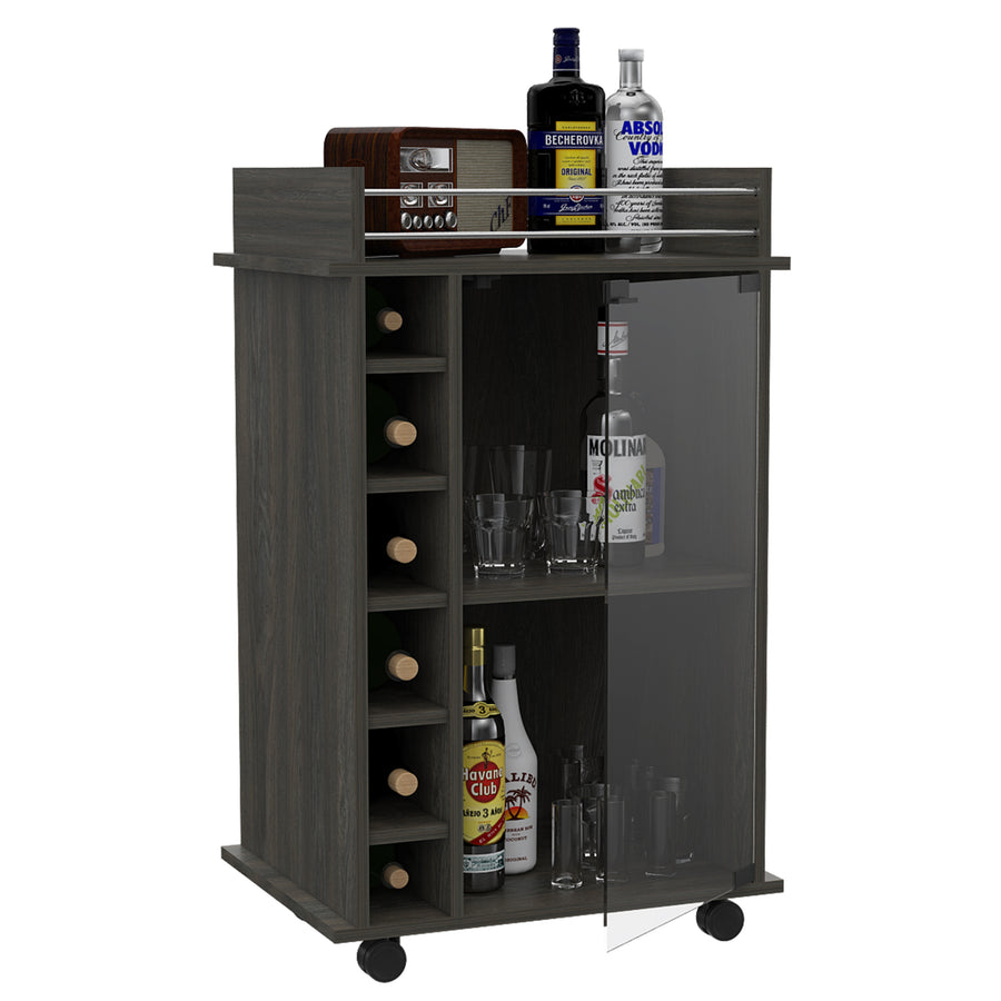 Vegas Gray Bar Cart with Glass Door & 6 Cubbies — alternate view 6
