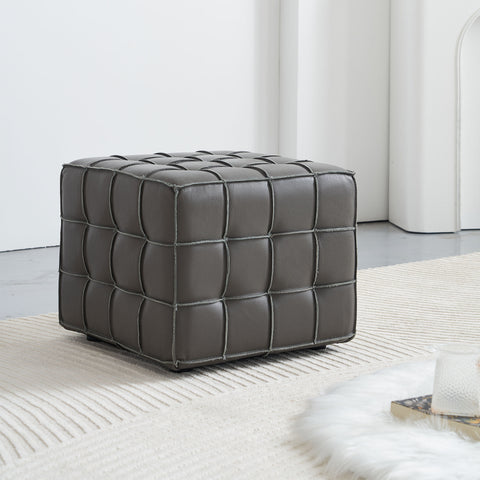 17.32''W Grey Genuine Leather Tufted Ottoman