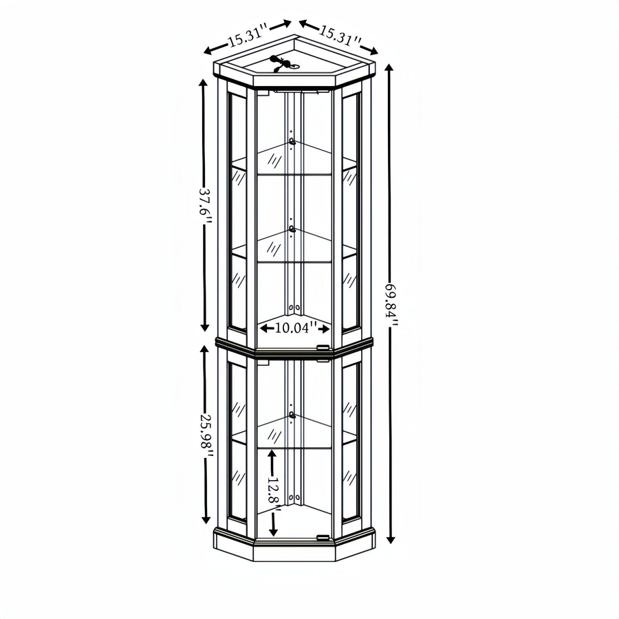 Lighted Corner Curio Cabinet with Glass Doors and Mirrored Back, Dark Oak, view 19