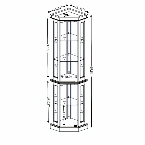 Lighted Corner Curio Cabinet with Glass Doors and Mirrored Back, Dark Oak, view 19