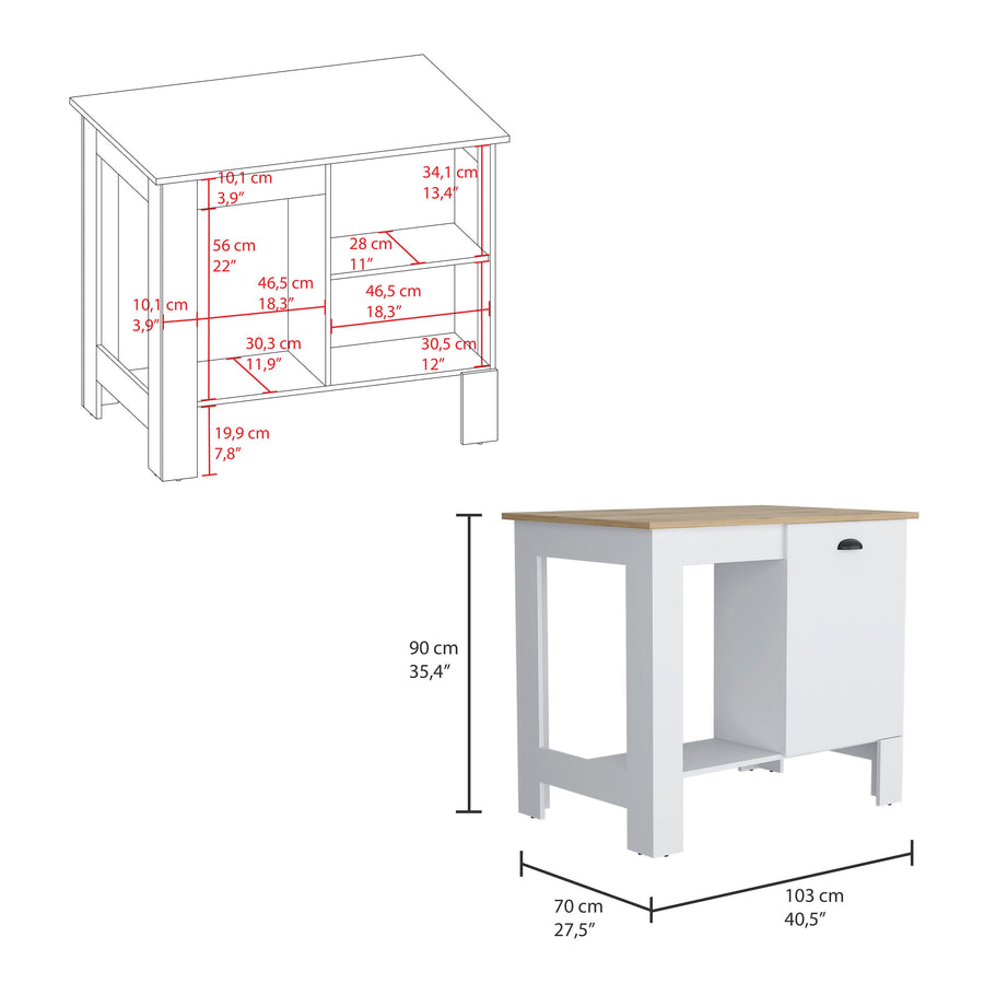 Atenea 41" White Kitchen Island with Cabinet & Shelf — alternate view 3