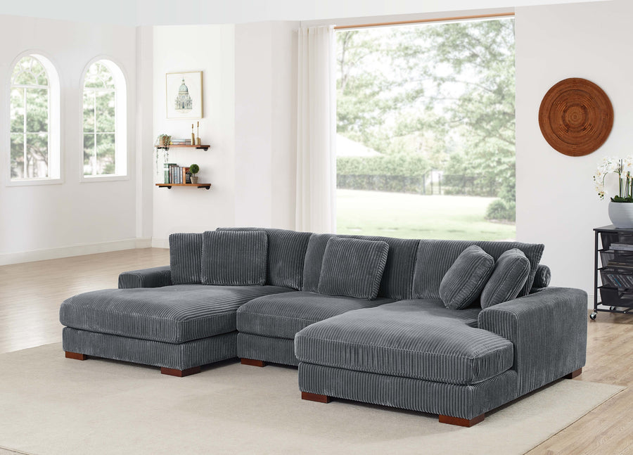 Large Seating Corduroy Upholstered Double Chaise Sectional