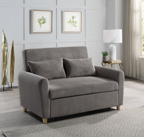 Justina 54'W Brown Corduroy Convertible Sleeper Loveseat