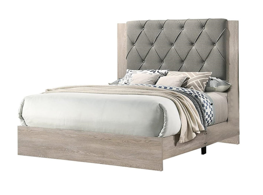 Contemporary California King Bed with Gray Tufted Headboard, Cream, view 10