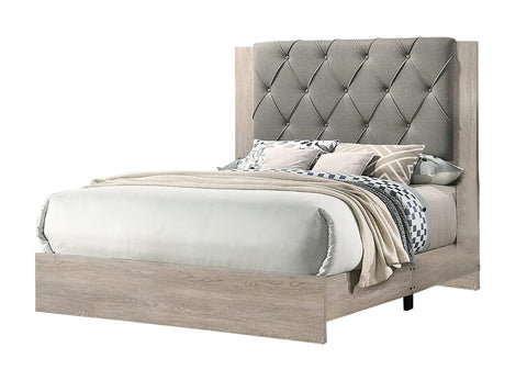 Contemporary California King Bed with Gray Tufted Headboard, Cream, view 10