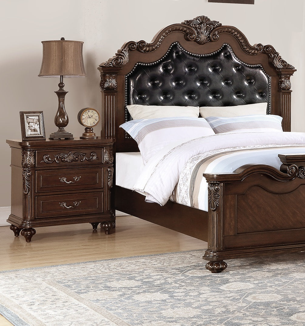 传统胡桃木双抽屉床头柜，樱桃木贴面 - 仿古饰面