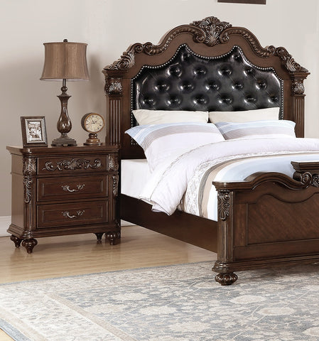 传统胡桃木双抽屉床头柜，樱桃木贴面 - 仿古饰面