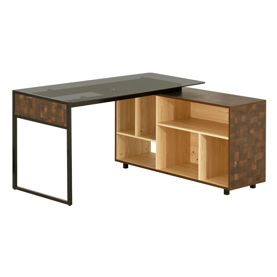Techni Mobili oak L-shaped computer desk with six storage shelves - view 5