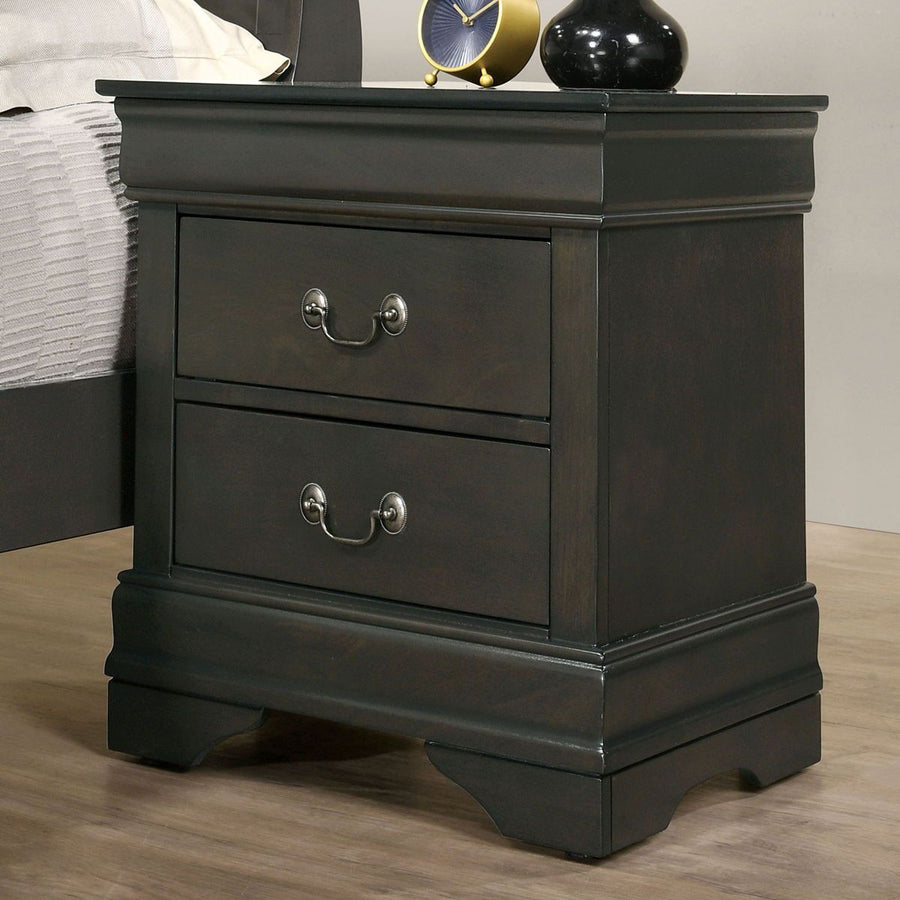 Louis Philippe Solid Wood Nightstand - Gray English Dovetail Antique Nickel Hanging Pulls