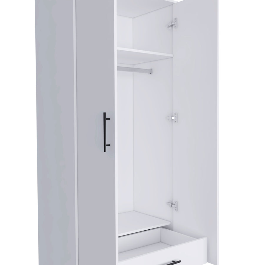 Ambery 71-inch white two-door armoire with drawer and hanging rod - view 10