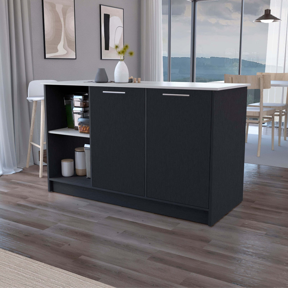 Wenge and Onyx Double Door Cabinets Kitchen Island
