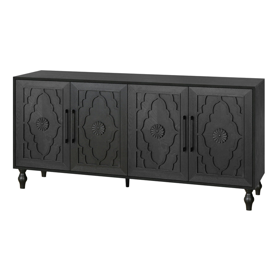 Carved Door Sideboard Buffet Cabinet, Black, view 11