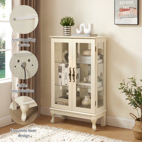 Lighted Curio Cabinet with Tempered Glass Doors and Mirrored Back, White, view 5