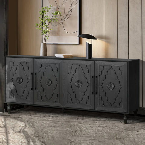 Carved Door Sideboard Buffet Cabinet, Black, view 4