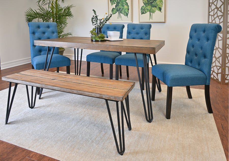 6-Piece Dining Set – Hairpin Leg Table with 4 Chairs & Bench, Available in 4 Colors