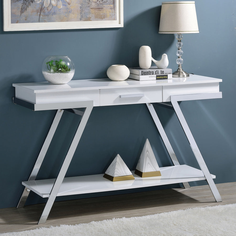 Contemporary White Desk - 1pc High Gloss Chrome Frame