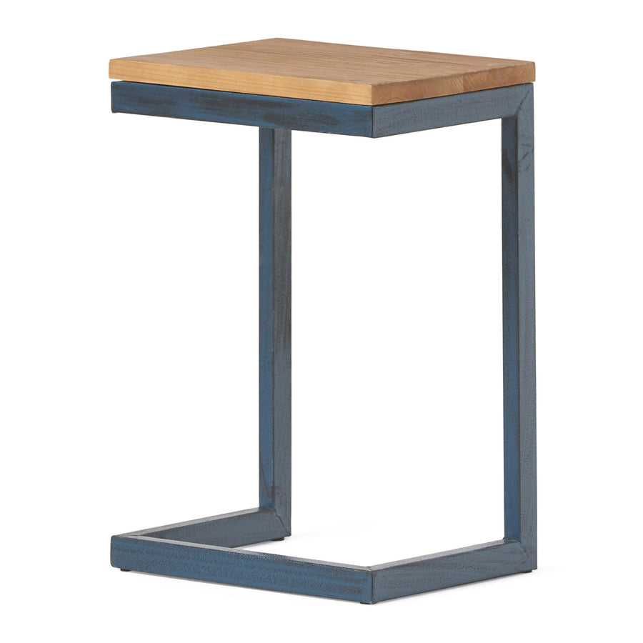 Small C-shaped End Table with Iron Base and Fir Wood Top, Black