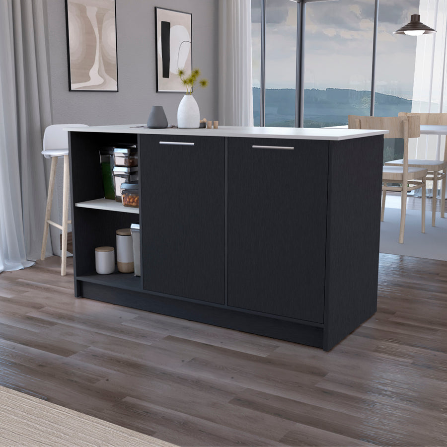 Mercury Kitchen Island with spacious Countertop, Double Door Cabinets, and 2 Open Storage Shelves