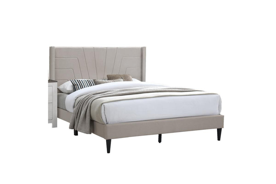 Queen Upholstered Platform Bed with Channel-Tufted Headboard, Light Brown, view 2
