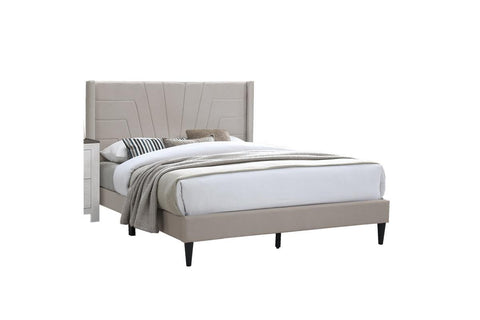 Queen Upholstered Platform Bed with Channel-Tufted Headboard, Light Brown, view 2