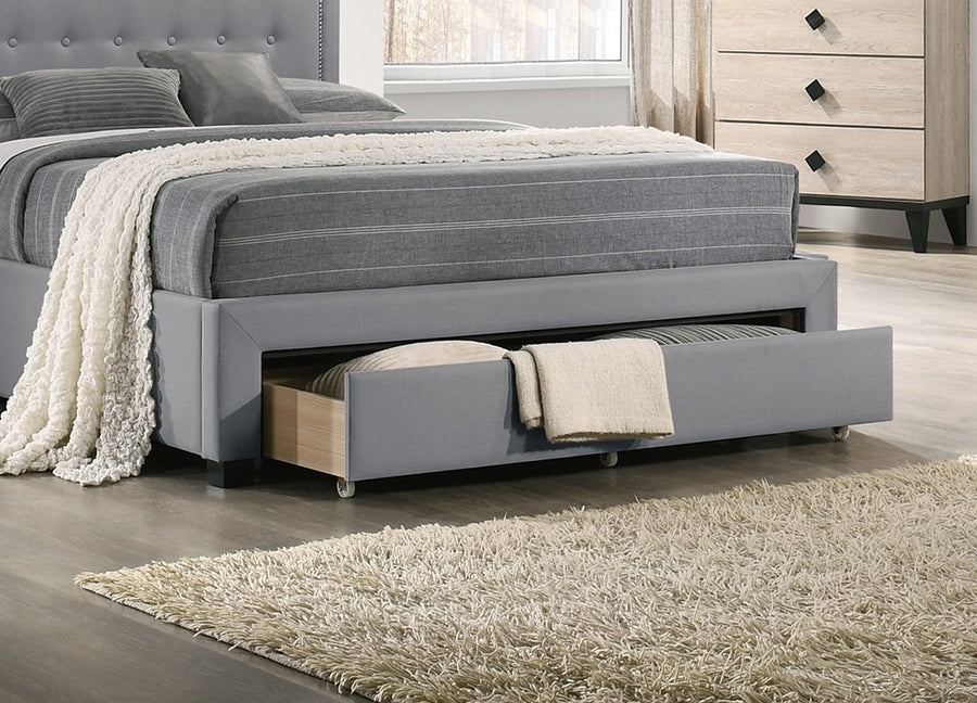 Twin Upholstered Bed with Arched Button-Tufted Headboard and Storage Drawer, Light Gray, view 7