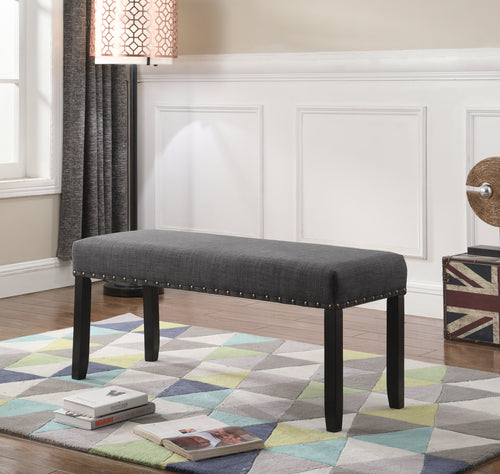 Upholstered Dining Bench with Nailhead Trim and Turned Wood Legs, 44" Grey Linen
